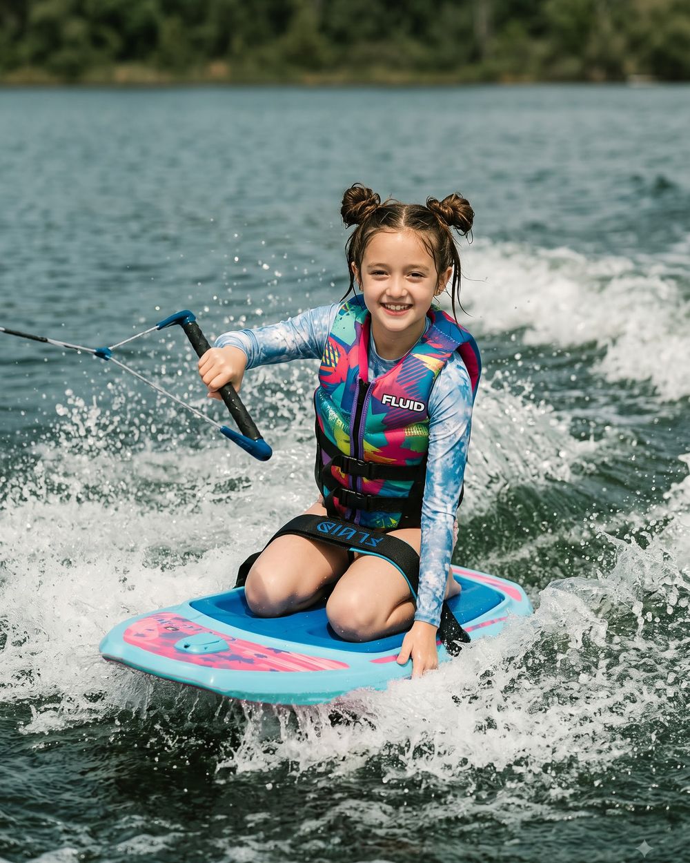 Young rider on a Fluid Cinch kneeboard